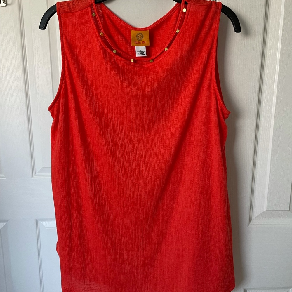 Ruby Rd. Cute Sleeveless Orange Shell With Brass … - image 2